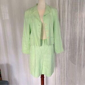 Vintage 80s Linen Cropped Blazer & High Rise Long Shorts Set